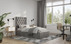 Milan Velvet Single Bed Steel Grey Frame Storage