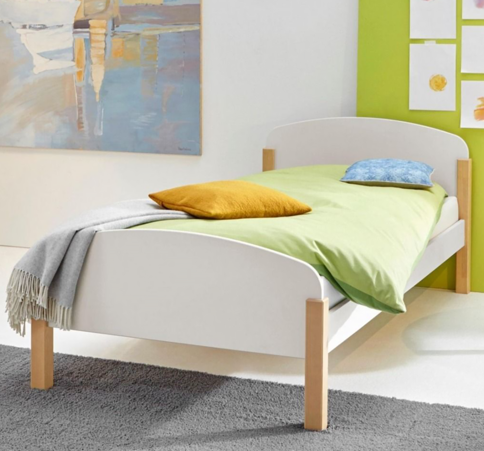 Seto Single Bed White Wooden Pine