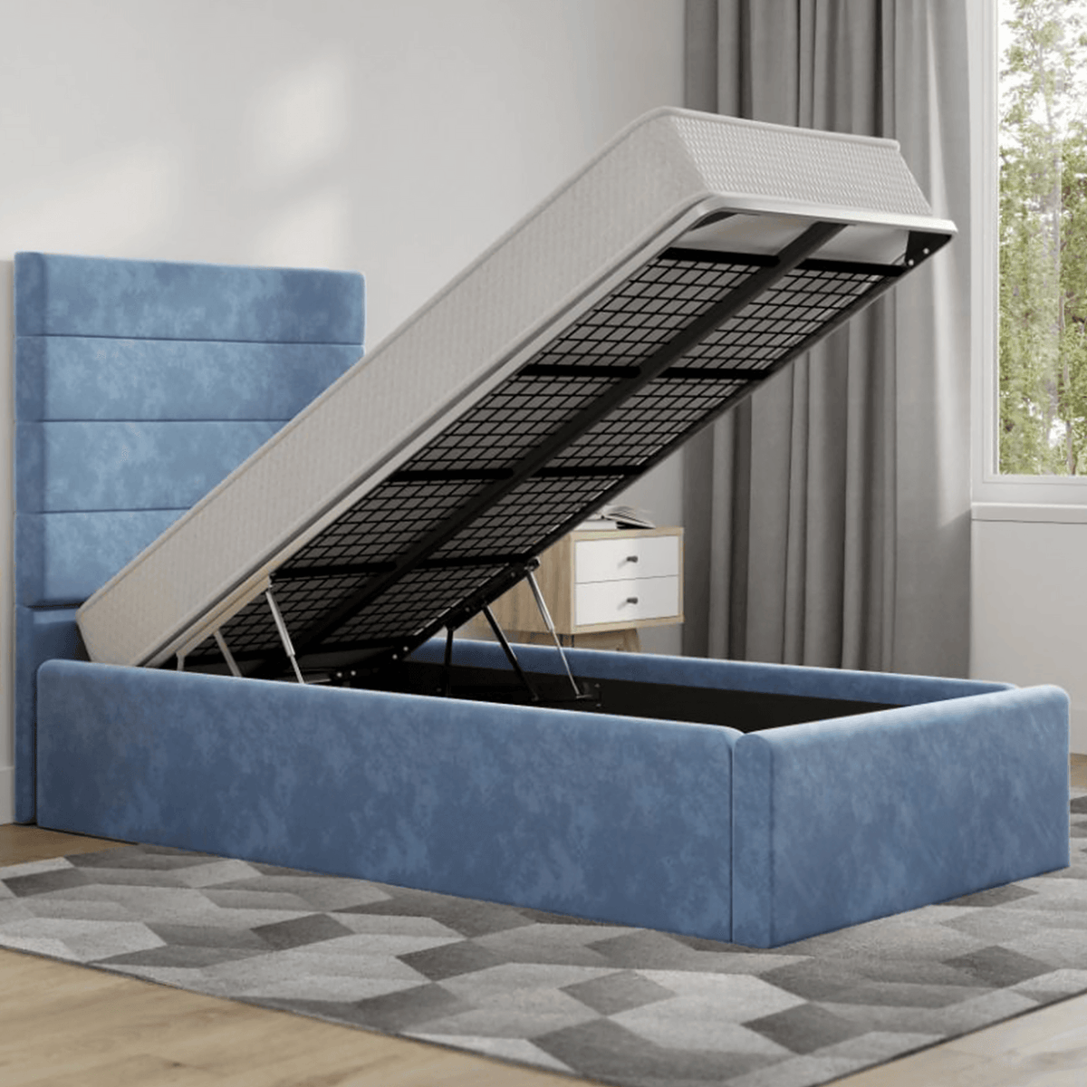 Florence Velvet Single Bed Blue Single Storage