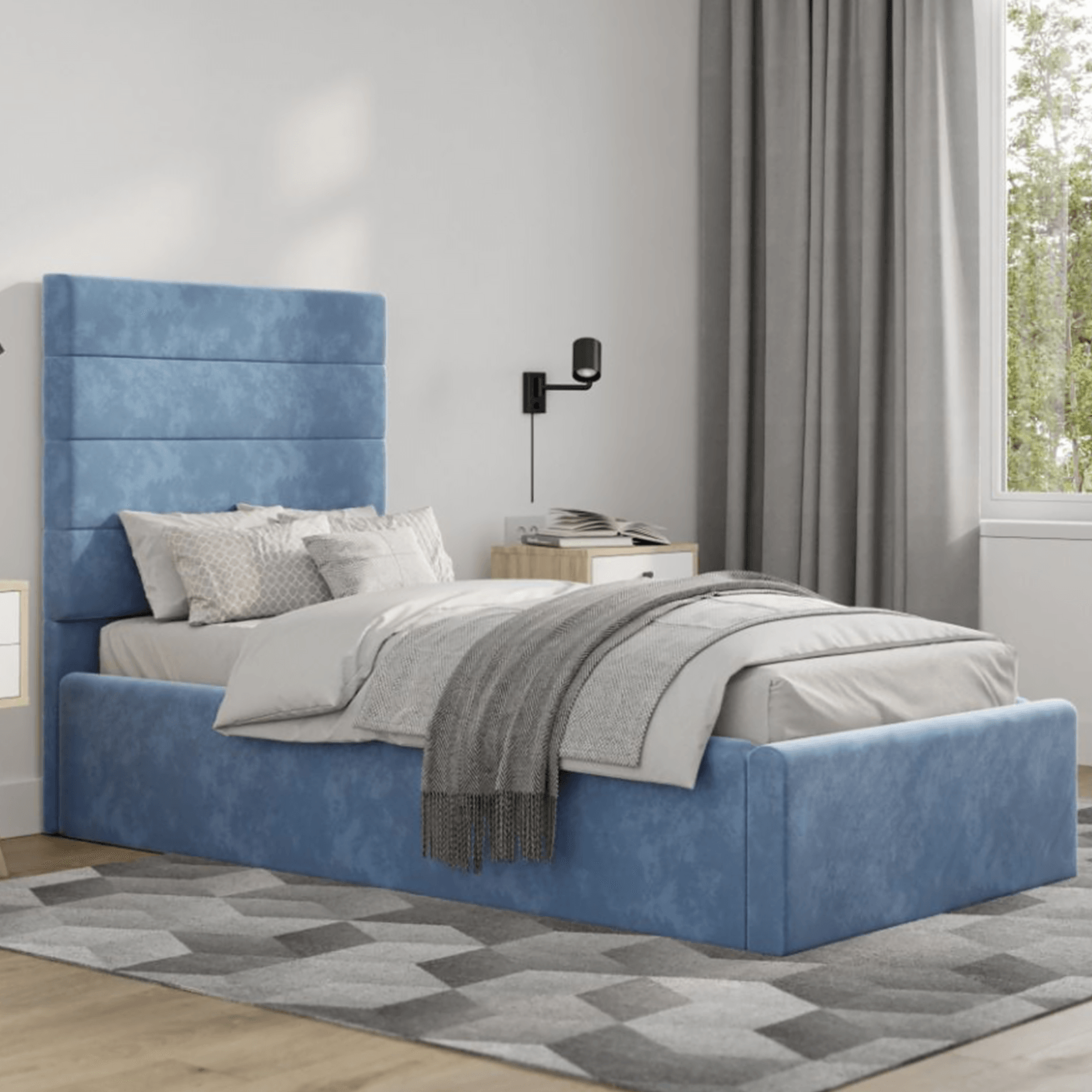 Florence Velvet Single Bed Blue Single 3