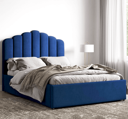 Velvet Navy Blue Double Bed Frame Storage