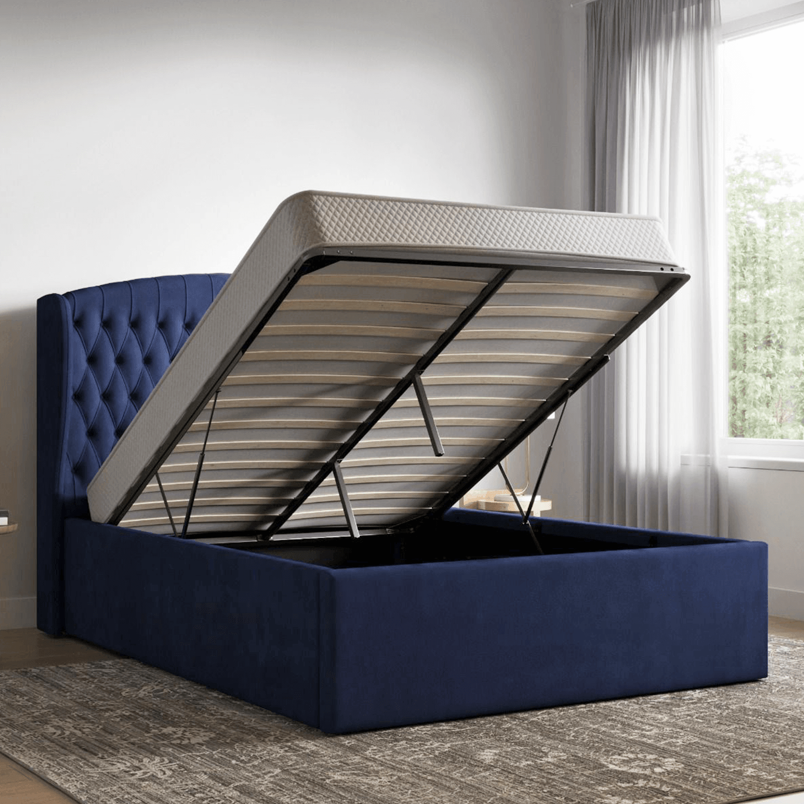 Adelina Winged Velvet Navy Blue Bed Frame Kingsize 5