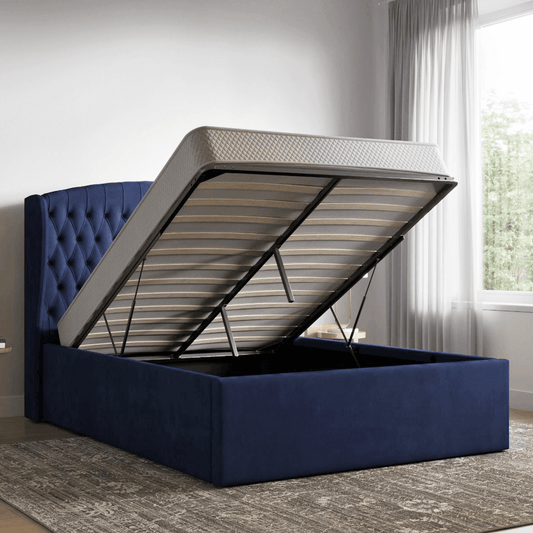 Adelina Winged Velvet Navy Blue Bed Frame Kingsize 5