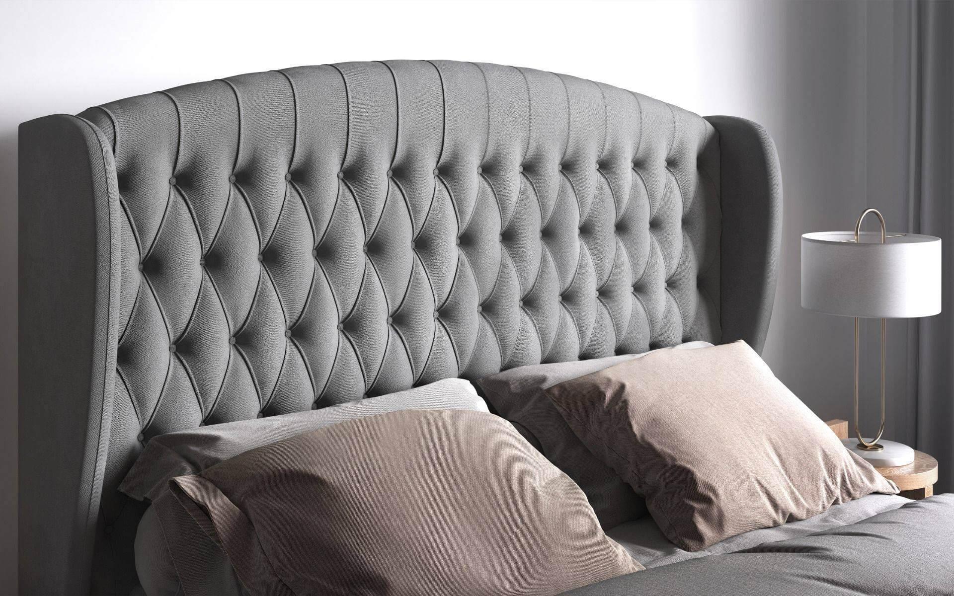 Adelina Winged Velvet Grey Double Headboard