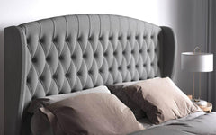 Adelina Winged Velvet Grey Double Headboard