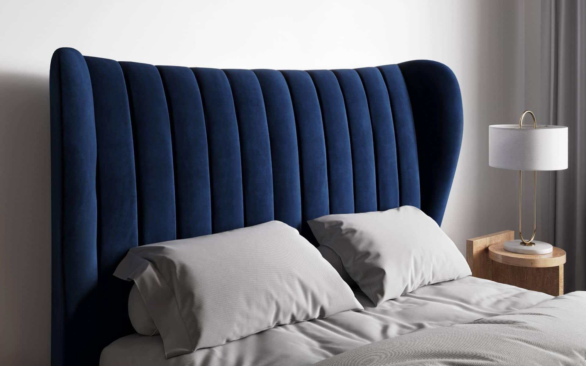 Nordin Midnight Blue Double Bed Frame Headboard