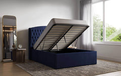 Velvet Navy Blue Bed Frame Kingsize Storage