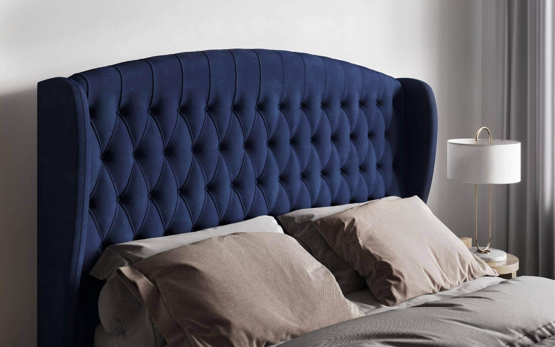Velvet Navy Blue Bed Frame Kingsize Headboad
