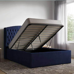 Velvet Navy Blue Bed Frame Kingsize Storage 2