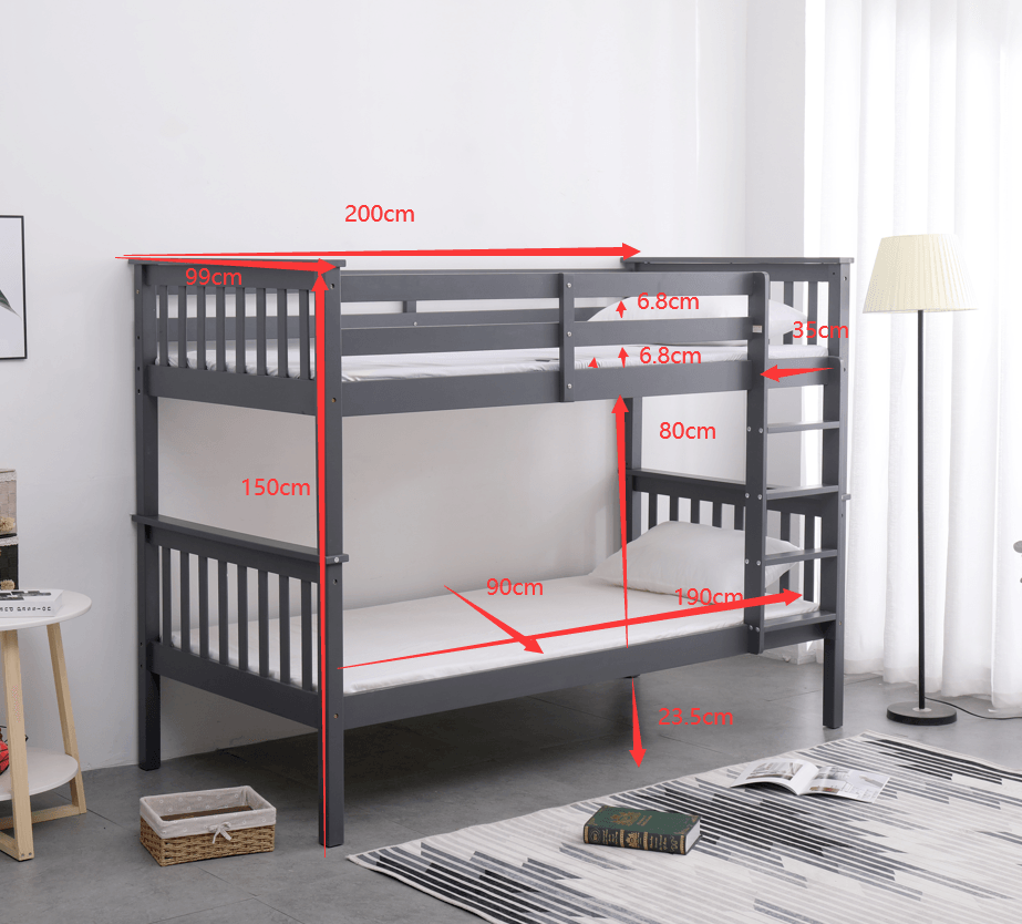Zoom Bunk Bed Grey Pine Wood